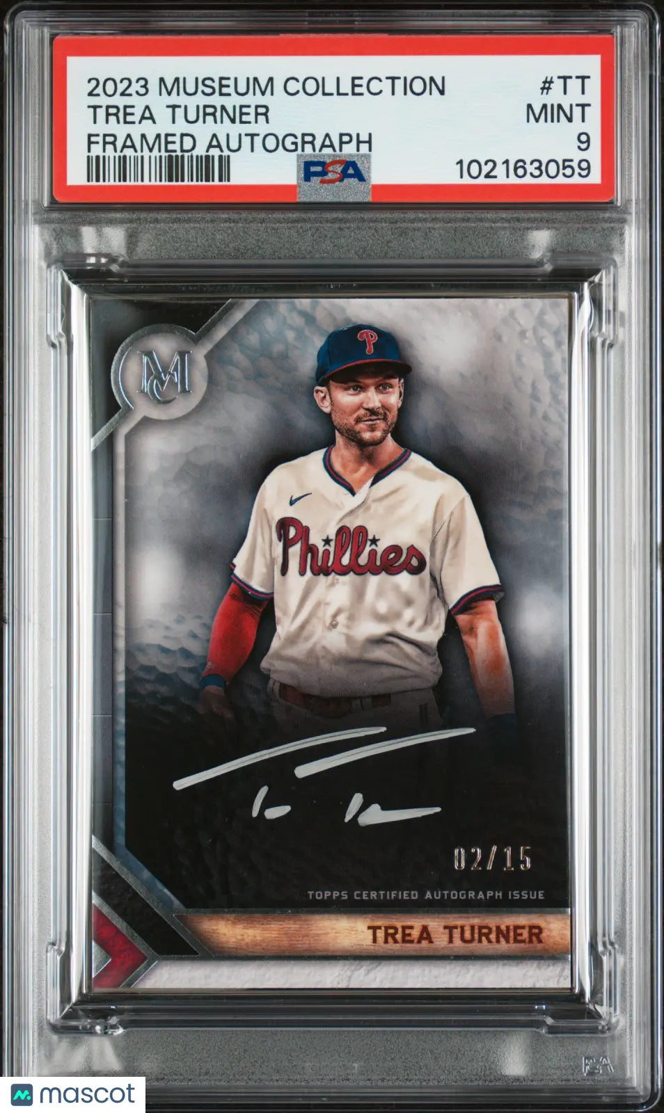 2023 Topps Museum Collection Silver Framed Autographs Trea Turner PSA 9 /15 