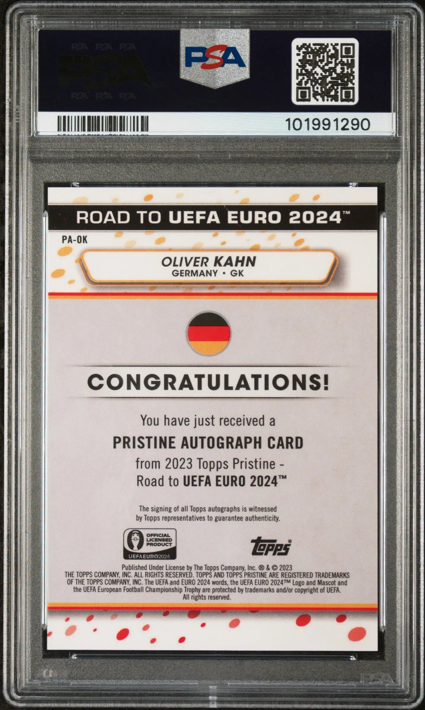 2023 Topps Pristine Road To UEFA Euro 2024 Autographs Oliver Kahn PSA 10 