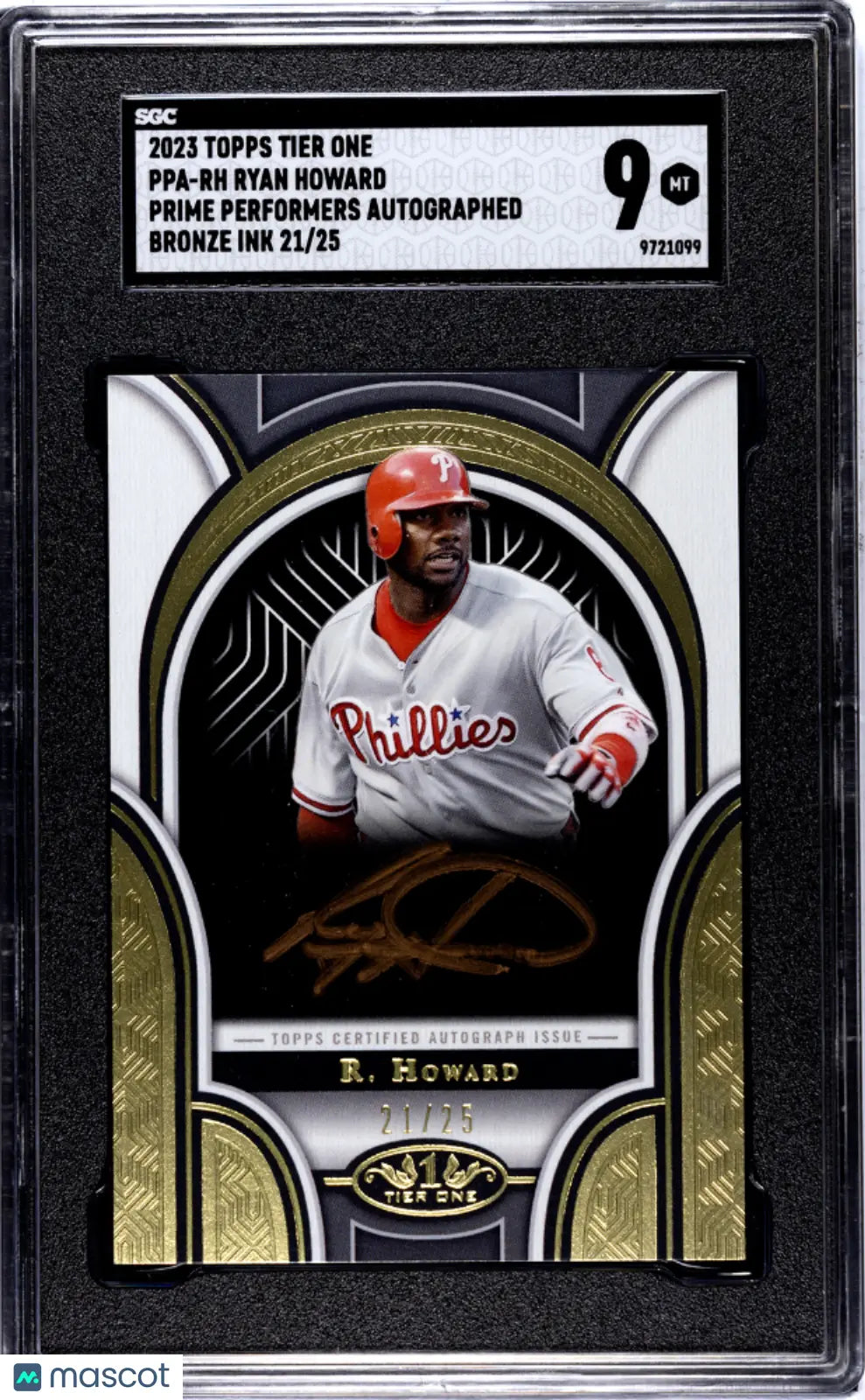 2023 Topps Tier One Ryan Howard Prime Performers Auto Bronze Ink SGC 9 /25 