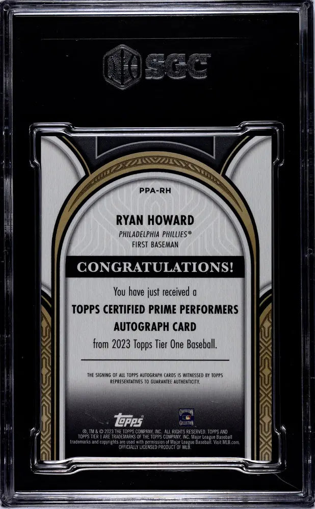 2023 Topps Tier One Ryan Howard Prime Performers Auto Bronze Ink SGC 9 /25 