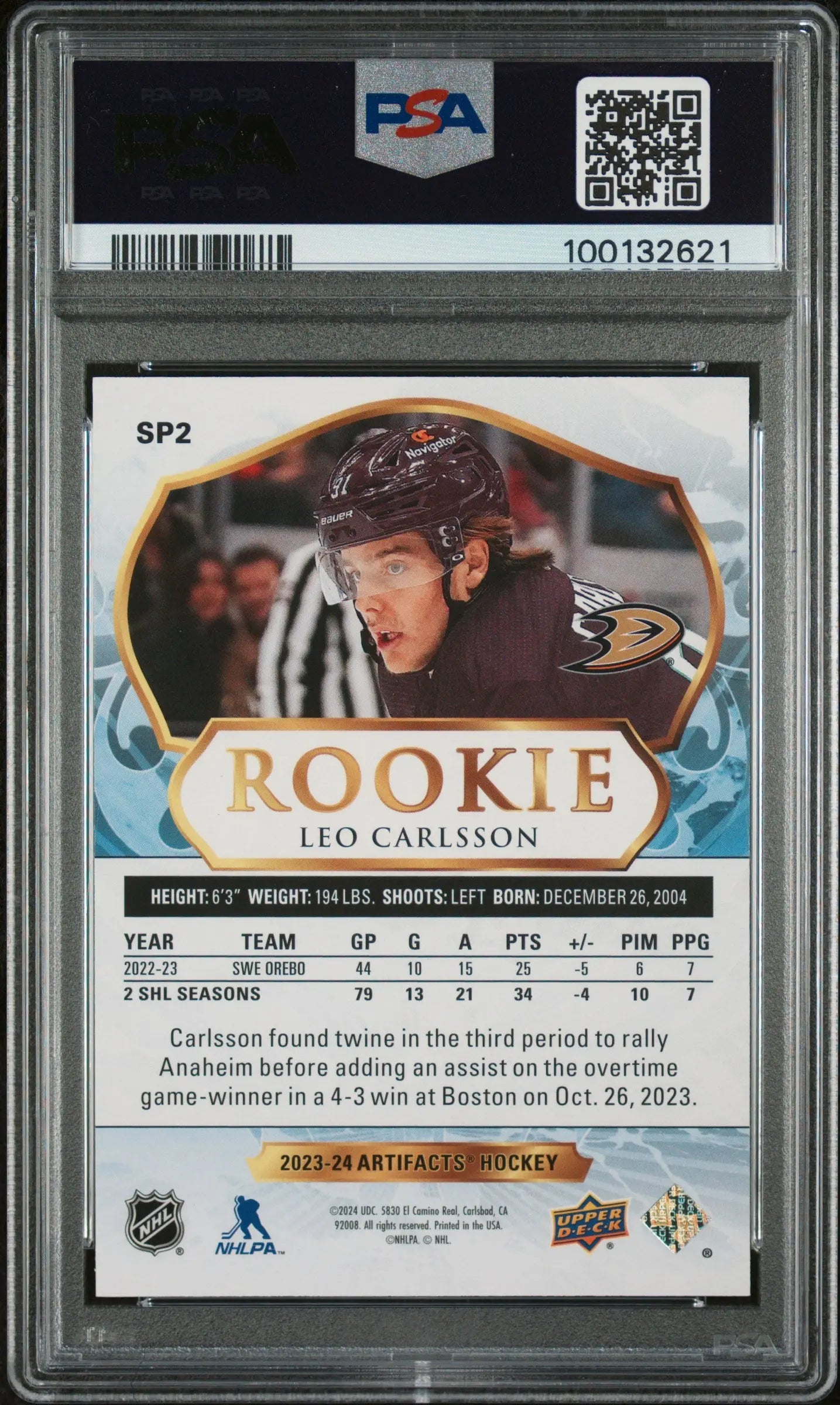 2023 UD Artifacts Rookie Horizontal Photo Variants Leo Carlsson PSA 9 /499 