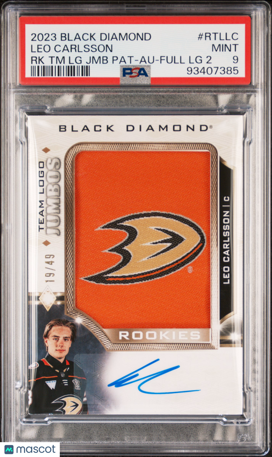 2023 Ud Black Diamond Psa 9 Leo Carlsson Rookie Team Logo Jumbo Patch Auto /49 1