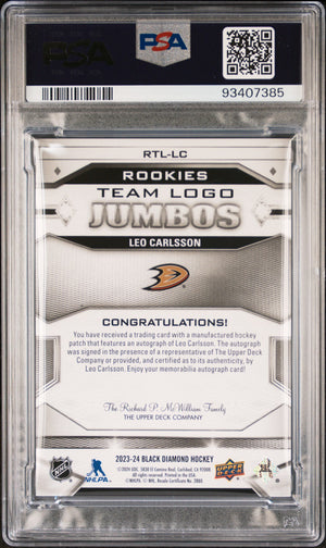 2023 Ud Black Diamond Psa 9 Leo Carlsson Rookie Team Logo Jumbo Patch Auto 49 2