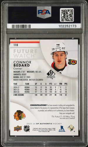 2023 UD SP Authentic Connor Bedard RC Future Watch Auto PSA 10 /999 