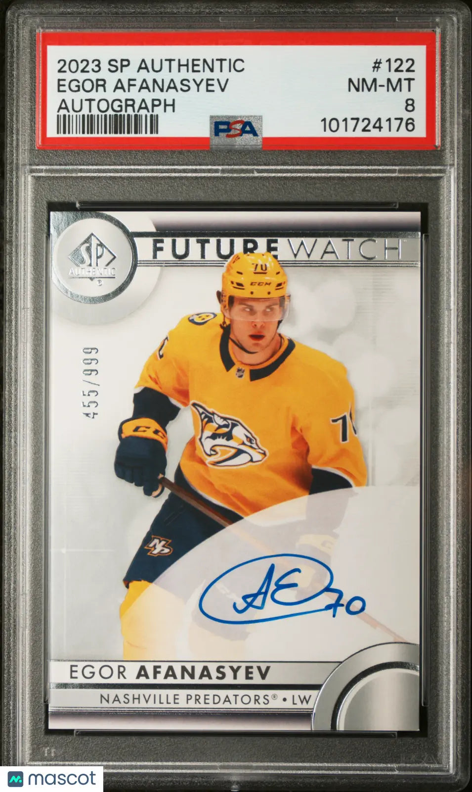 2023 UD SP Authentic Egor Afanasyev Future Watch Autograph PSA 8 /999 