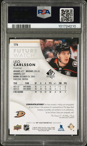 2023 UD SP Authentic Leo Carlsson Future Watch Autograph PSA 9 /999 