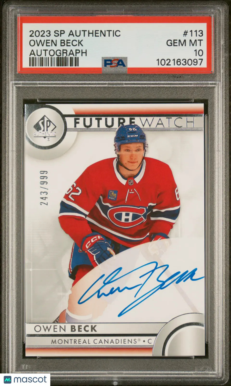 2023 UD SP Authentic Owen Beck Future Watch Auto PSA 10 /999 