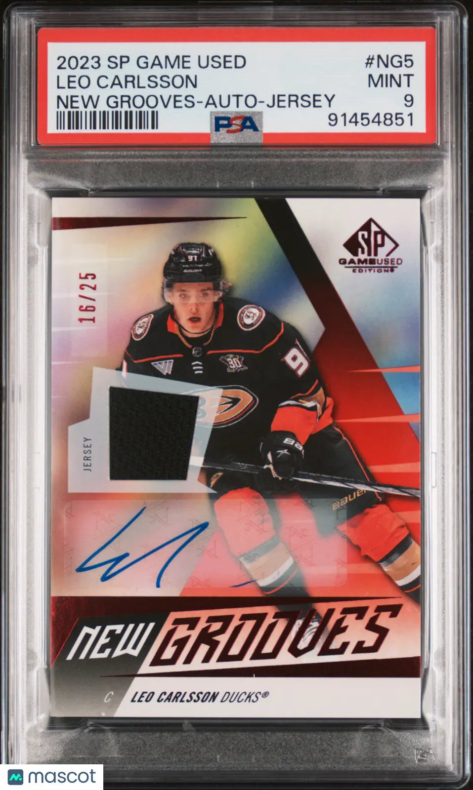 2023 Upper Deck SP Game Used Leo Carlsson RC New Grooves Ruby Auto PSA 9 /25 