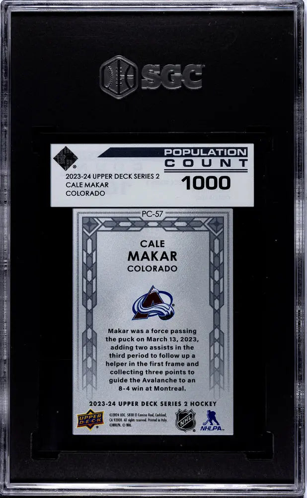 2023 Upper Deck Series 2 Hockey Cale Makar Population Count 1000 SGC 9 