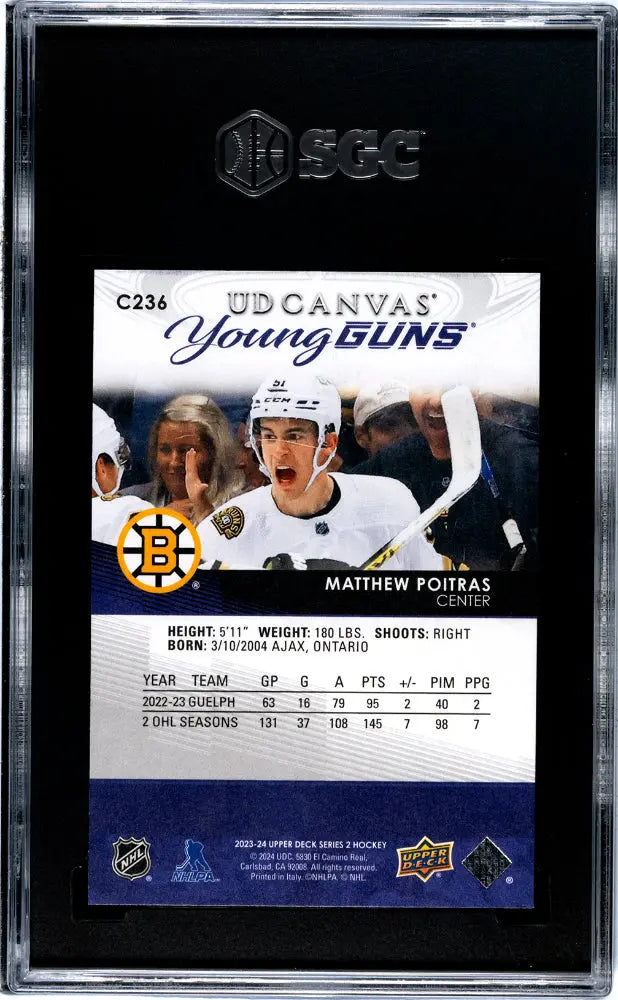 2023 Upper Deck Series 2 Hockey Matthew Poitras UD Canvas Young Guns SGC 10 