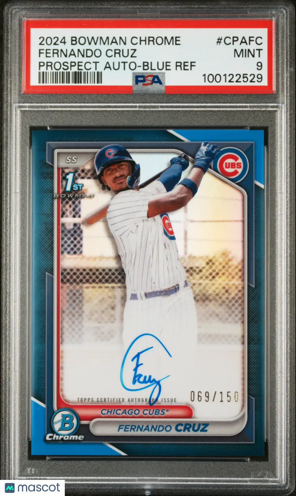 2024 1st Bowman Chrome Prospect Auto Blue Refractor Fernando Cruz PSA 9 /150 