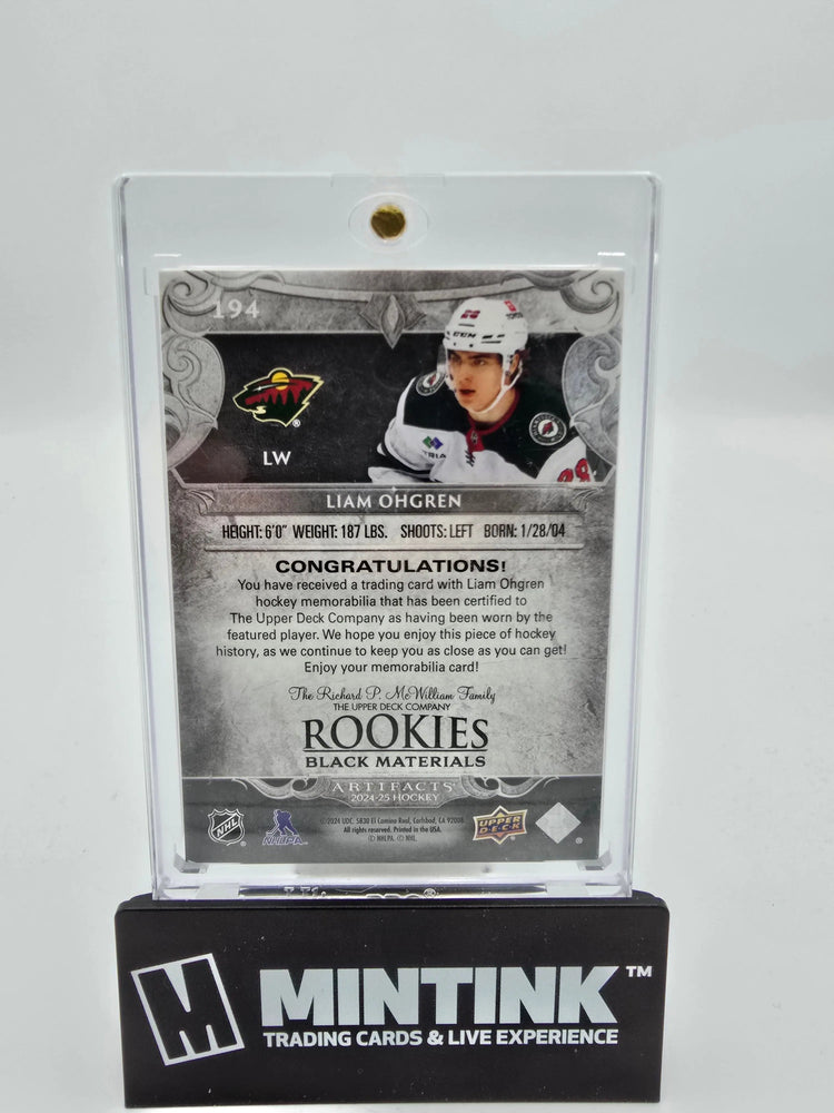 2024-25 Upper Deck Artifacts Hockey Liam Ohgren Rookie Black Dual Materials /5 