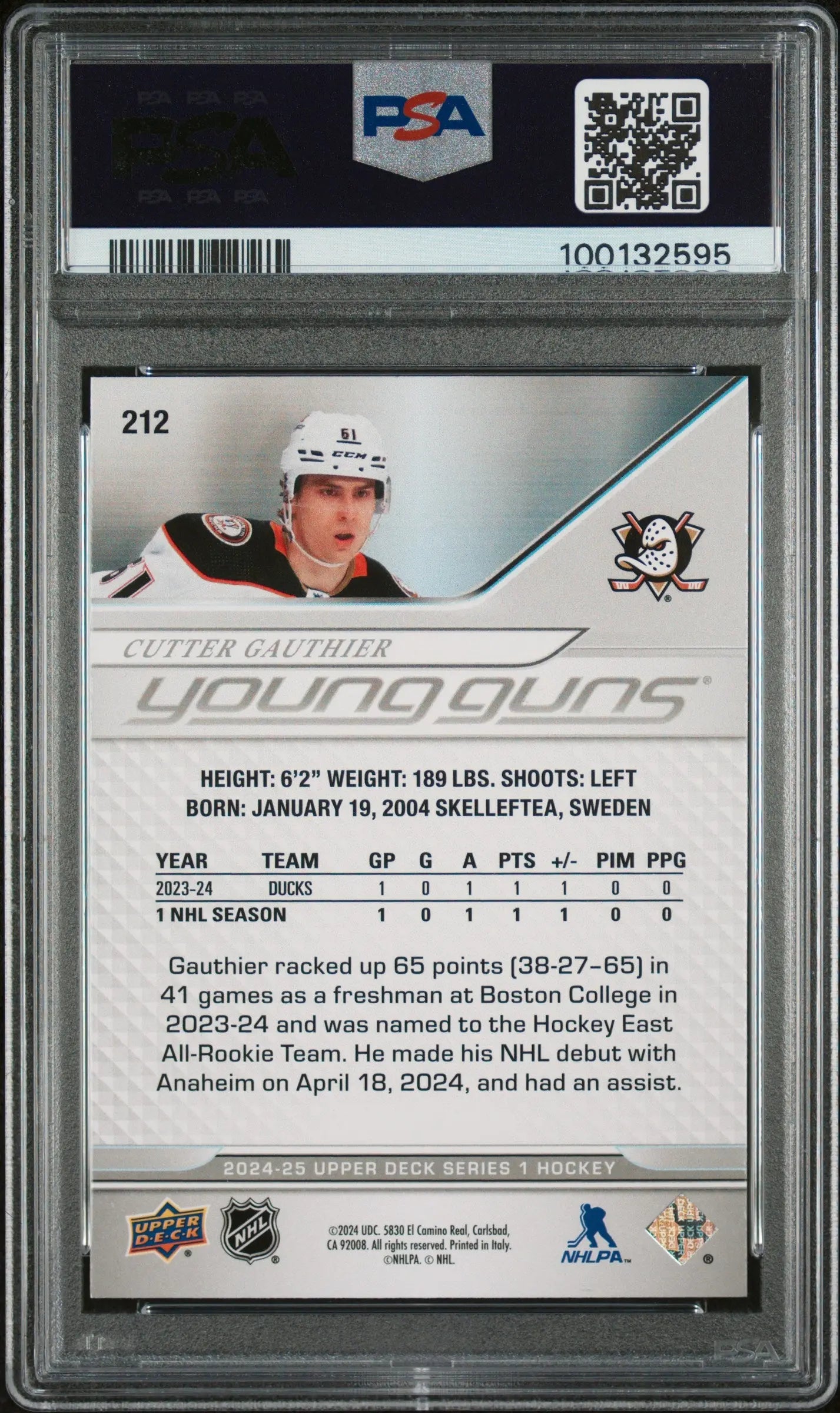 2024-25 Upper Deck Series 1 Hockey Cutter Gauthier Young Guns PSA 9 