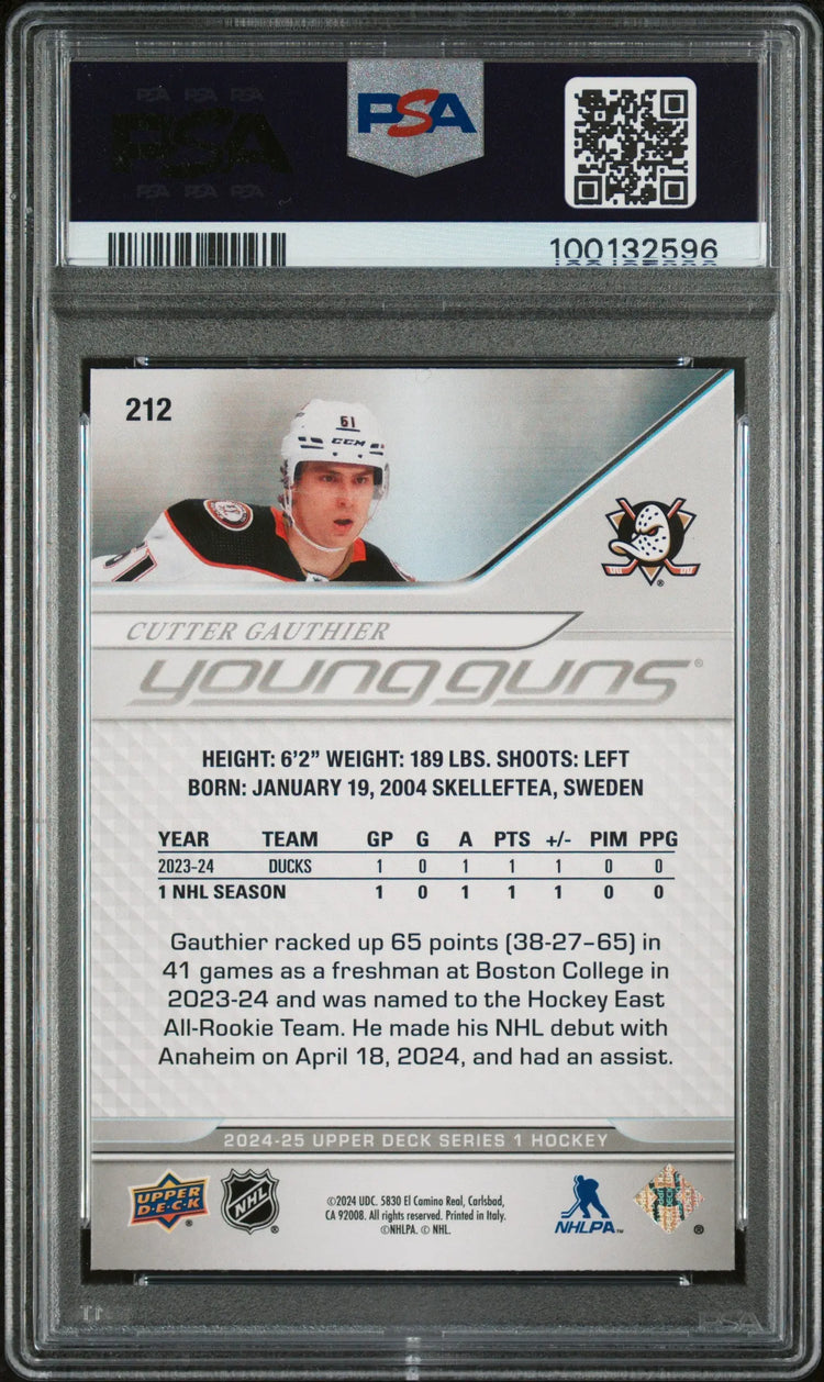 2024-25 Upper Deck Series 1 Hockey Cutter Gauthier Young Guns PSA 9 