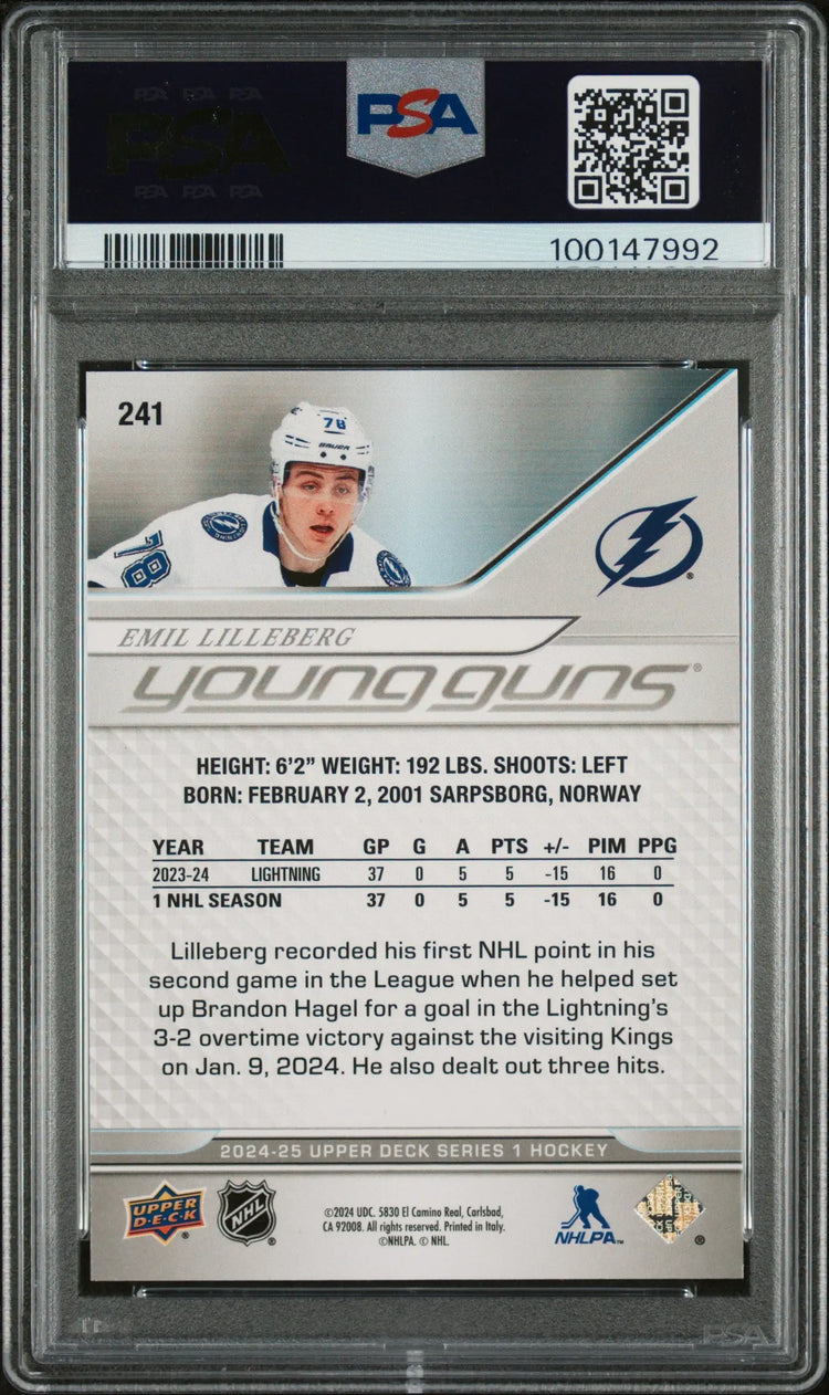 2024-25 Upper Deck Series 1 Hockey Emil Lilleberg Young Guns Deluxe PSA 8 /250 