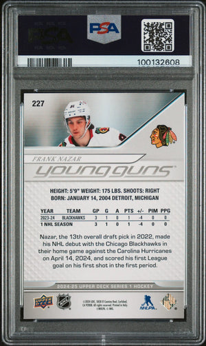 2024-25 Upper Deck Series 1 Hockey Frank Nazar Young Guns PSA 9 