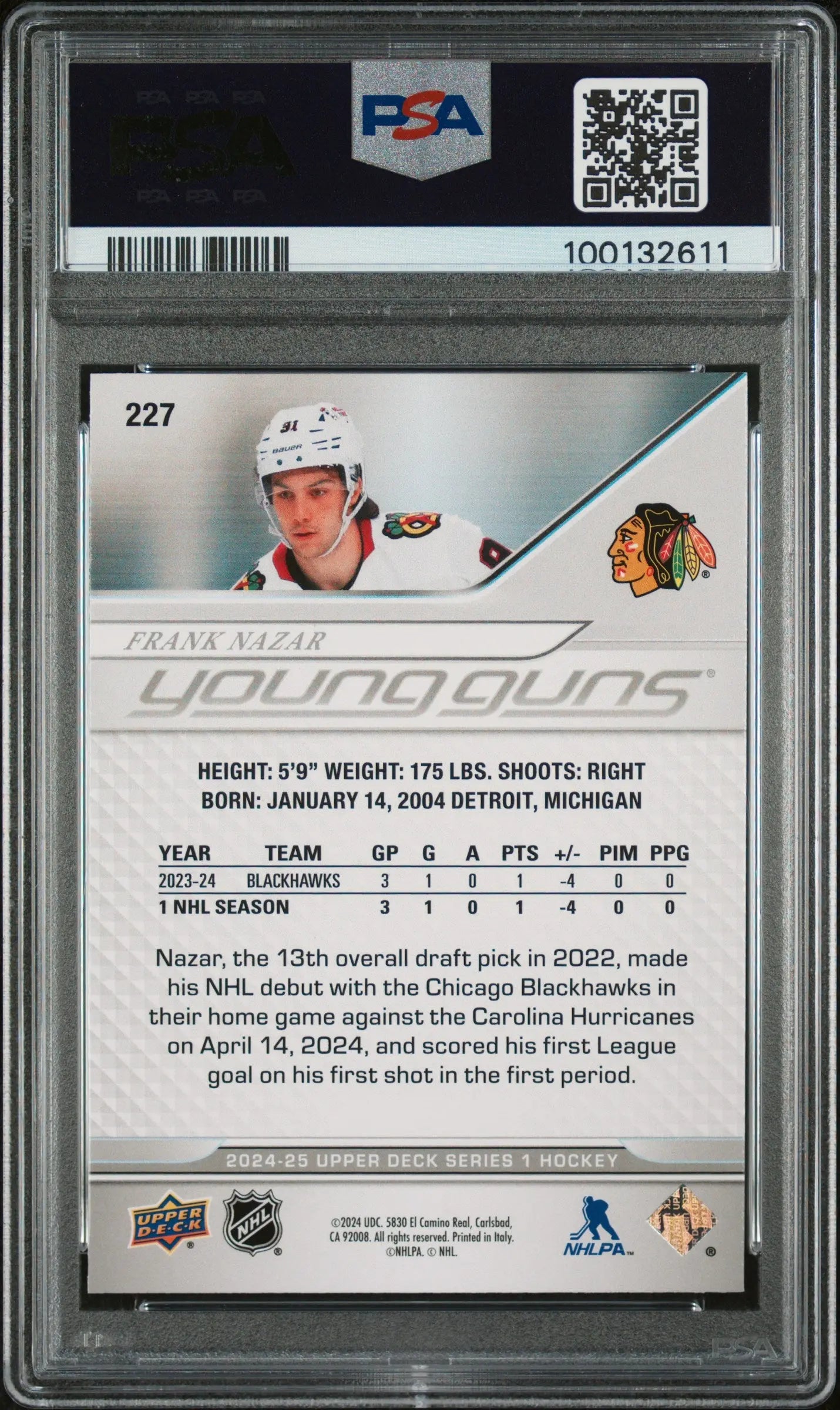 2024-25 Upper Deck Series 1 Hockey Frank Nazar Young Guns PSA 9 