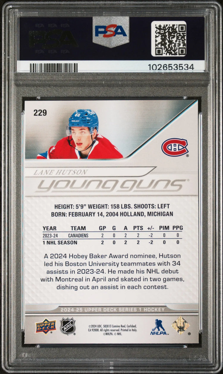 2024-25 Upper Deck Series 1 Hockey Lane Hutson Young Guns RC PSA 9 