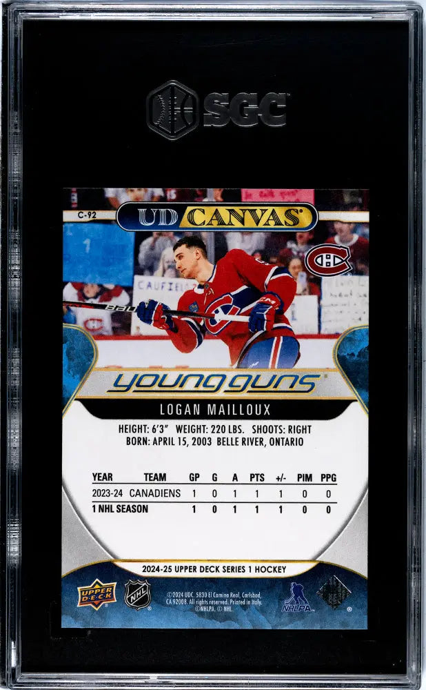 2024-25 Upper Deck Series 1 Hockey Logan Mailloux UD Canvas Young Guns SGC 10 