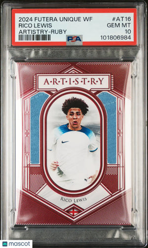 2024 Futera Unique World Football Artistry Rico Lewis Ruby PSA 10 4/4 