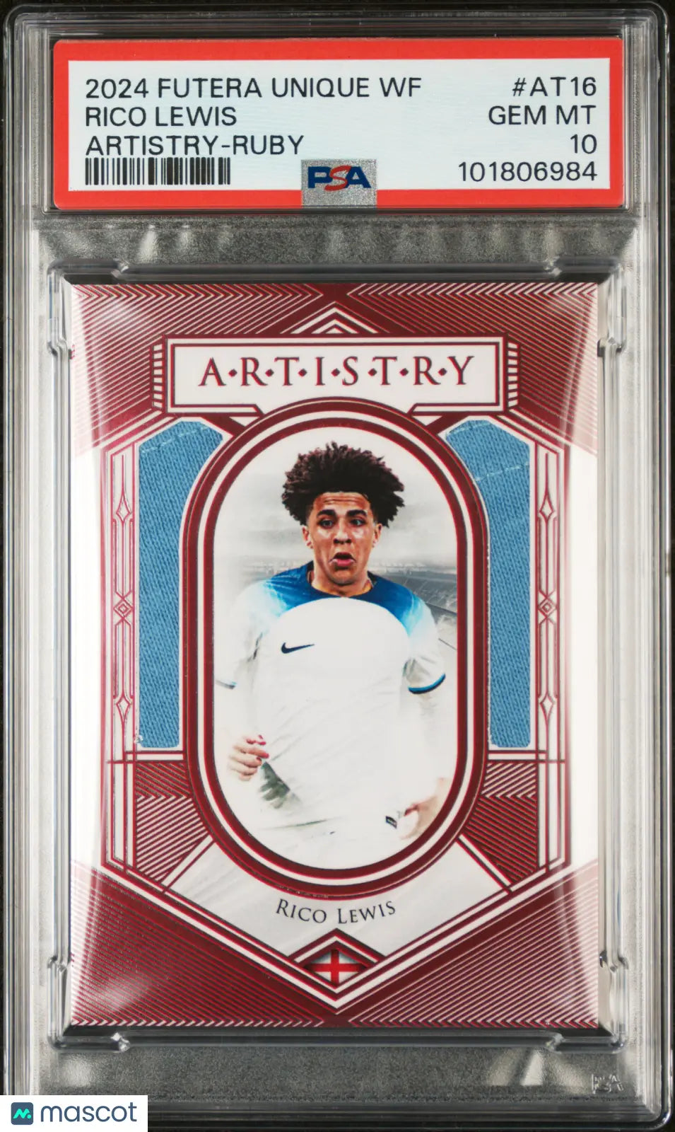 2024 Futera Unique World Football Artistry Rico Lewis Ruby PSA 10 4/4 