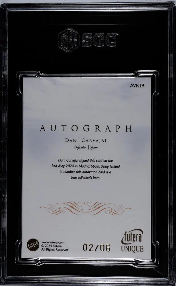 2024 Futera Unique World Football Dani Carvajal Sapphire Virtuoso Auto SGC 9 /6 