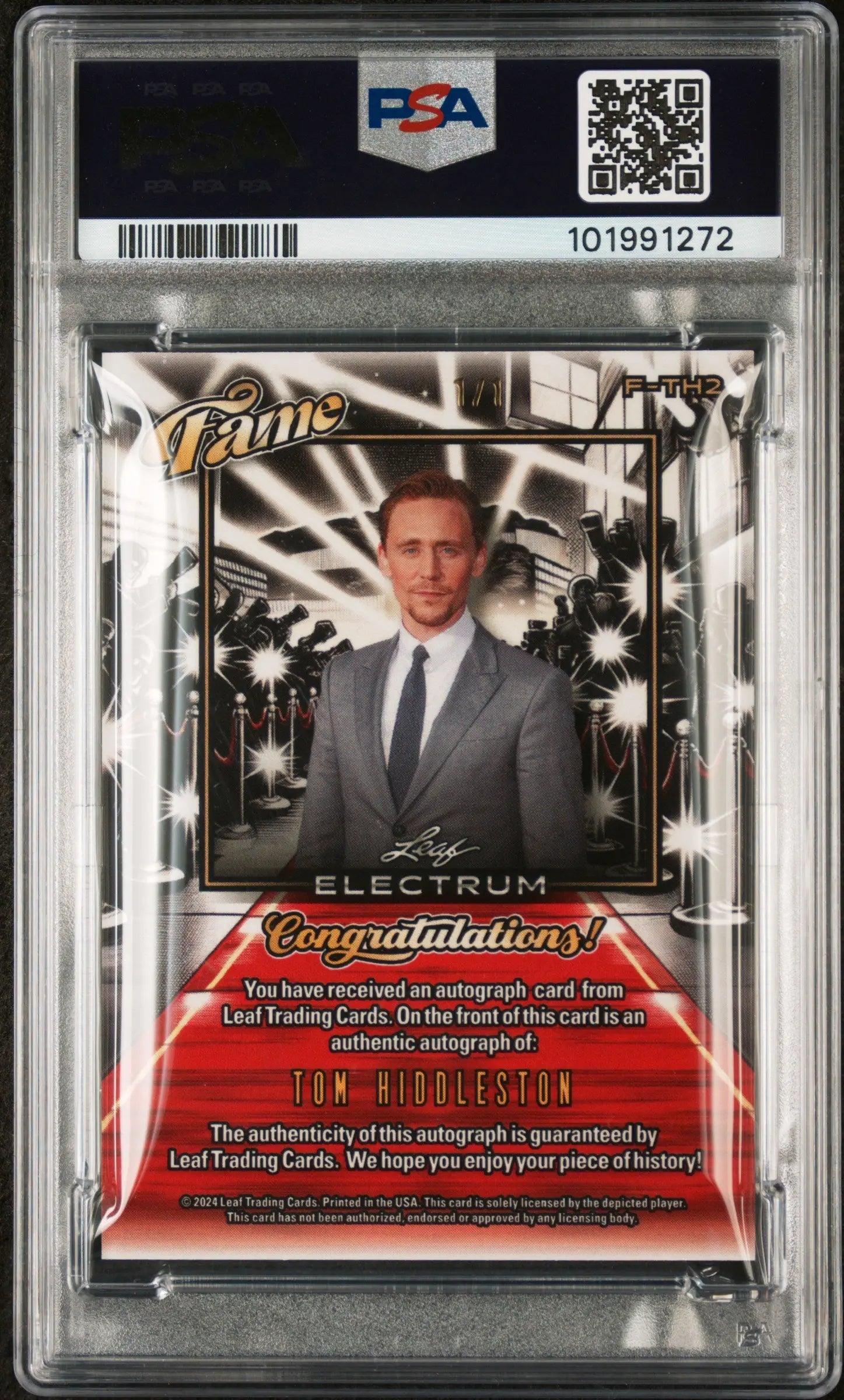 2024 Leaf Electrum Fame Autographs Green Tom Hiddleston PSA 9 1/1 