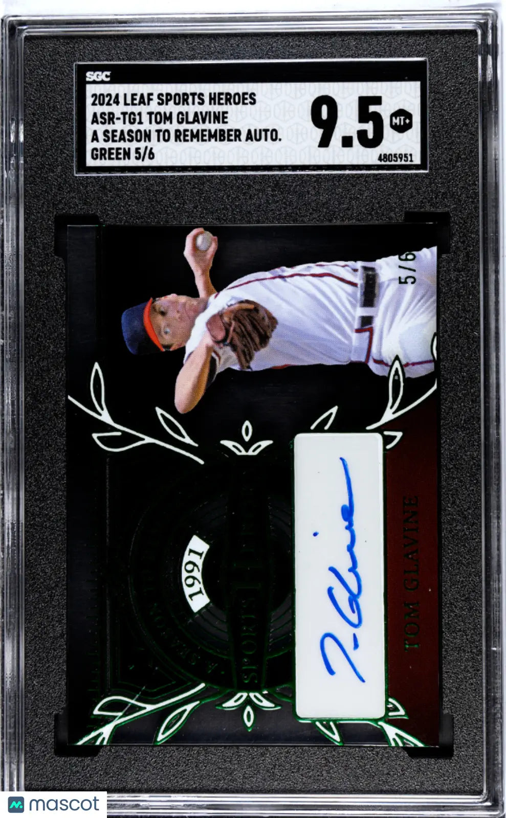 2024 Leaf Sports Heroes Tom Glavine A Season To Remember Green Auto SGC 9.5 /6 