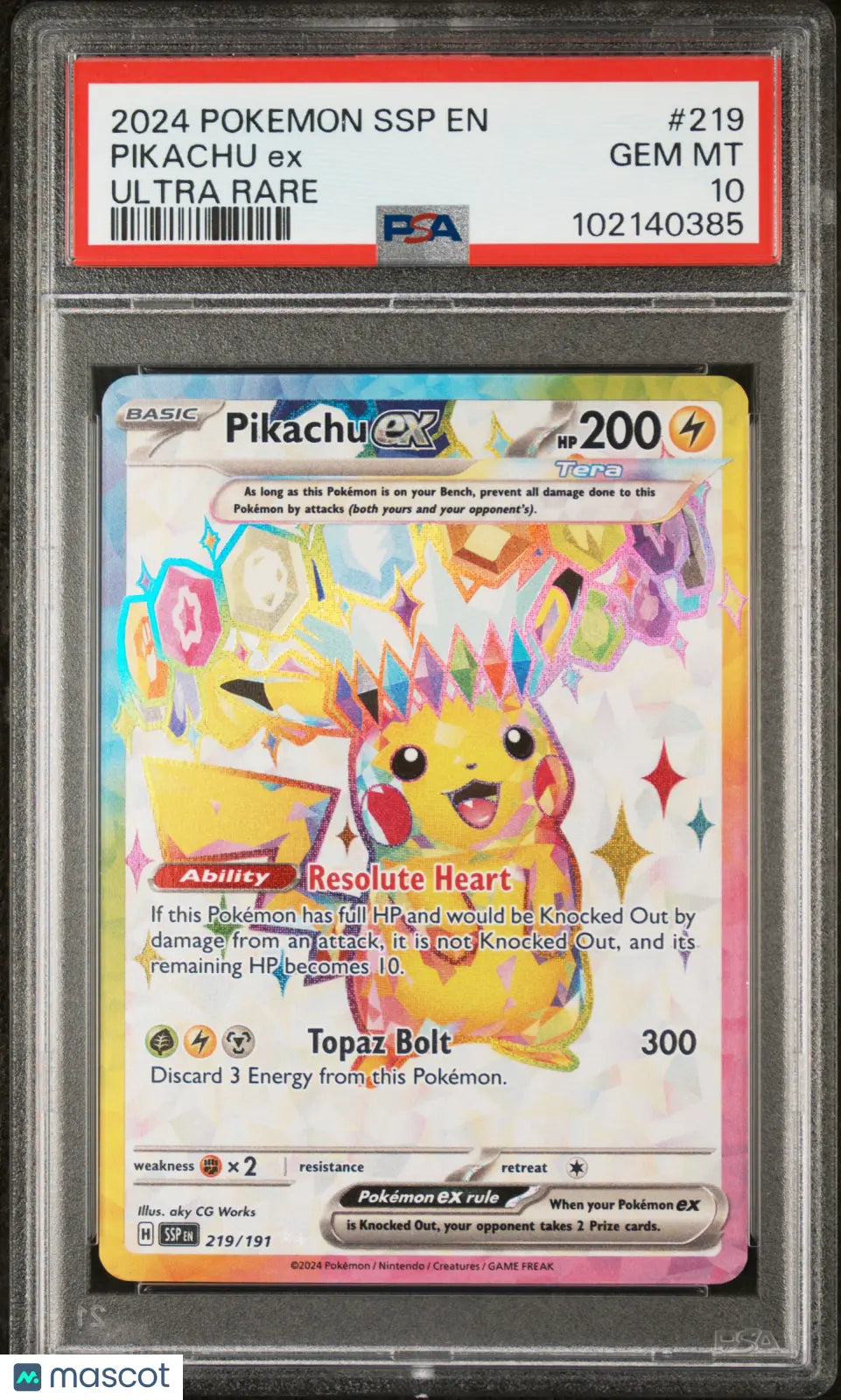 2024 Pokémon Surging Sparks Pikachu EX #219 Ultra Rare PSA 10 