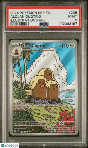 2024 Pokemon Surging Sparks Alolan Dugtrio #208 Illustration Rare PSA 9 