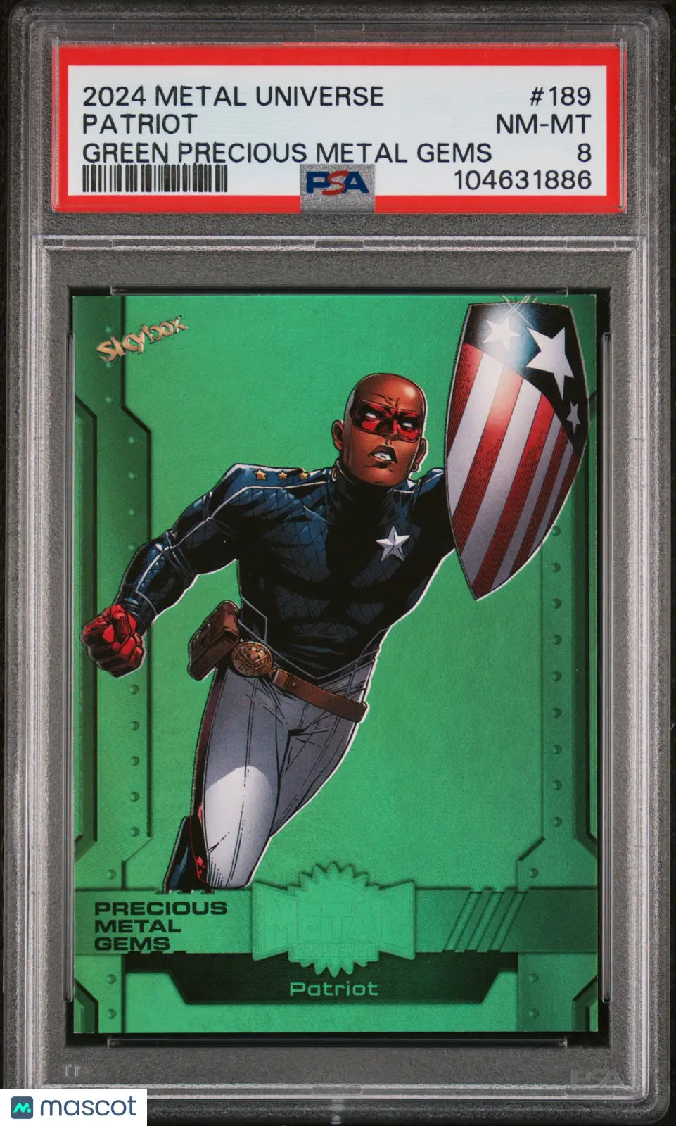 2024 Skybox Metal Universe Avengers Patriot PMG Green PSA 8 /10 