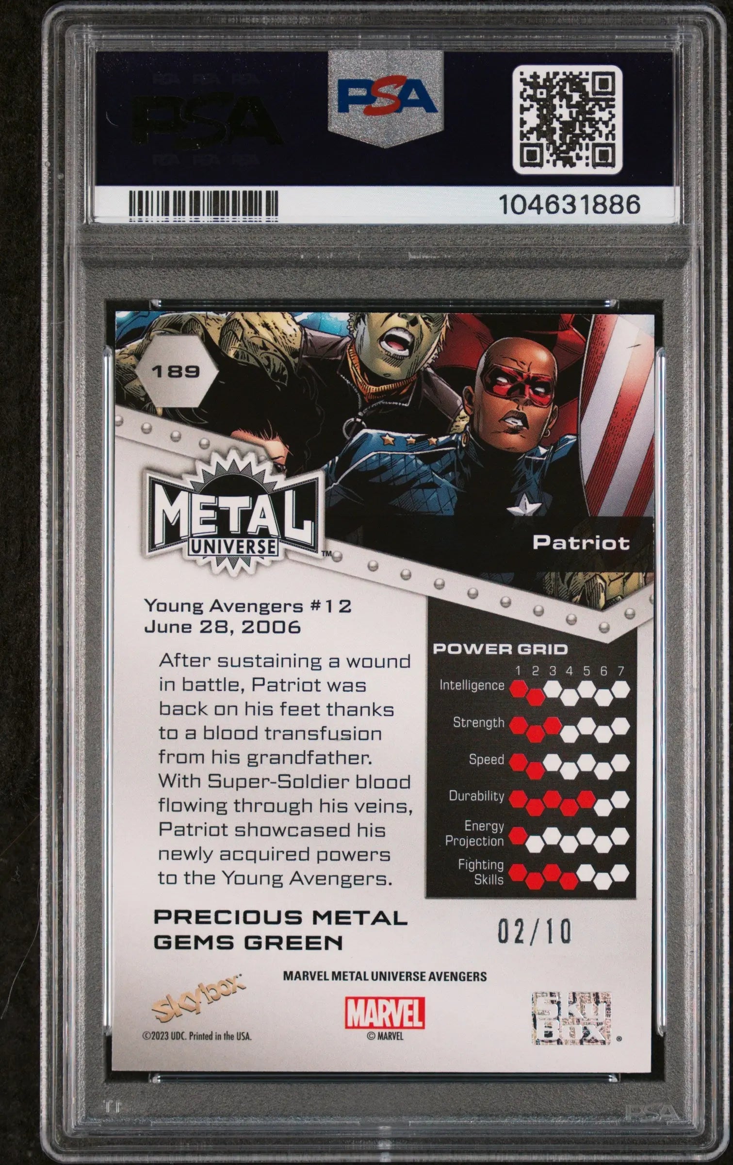 2024 Skybox Metal Universe Avengers Patriot PMG Green PSA 8 /10 