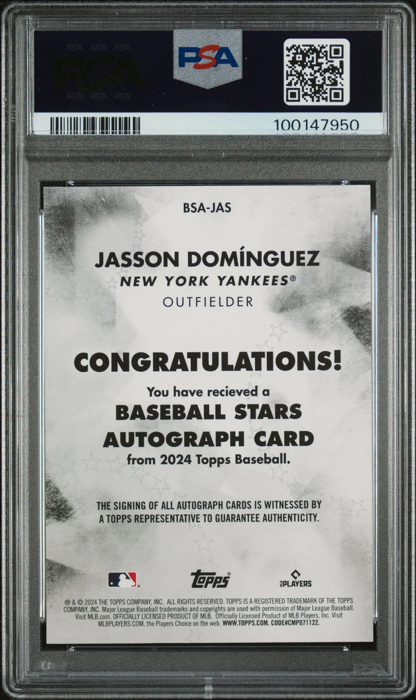 2024 Topps Baseball Stars Autographs Jasson Dominguez RC Rookie PSA 10 