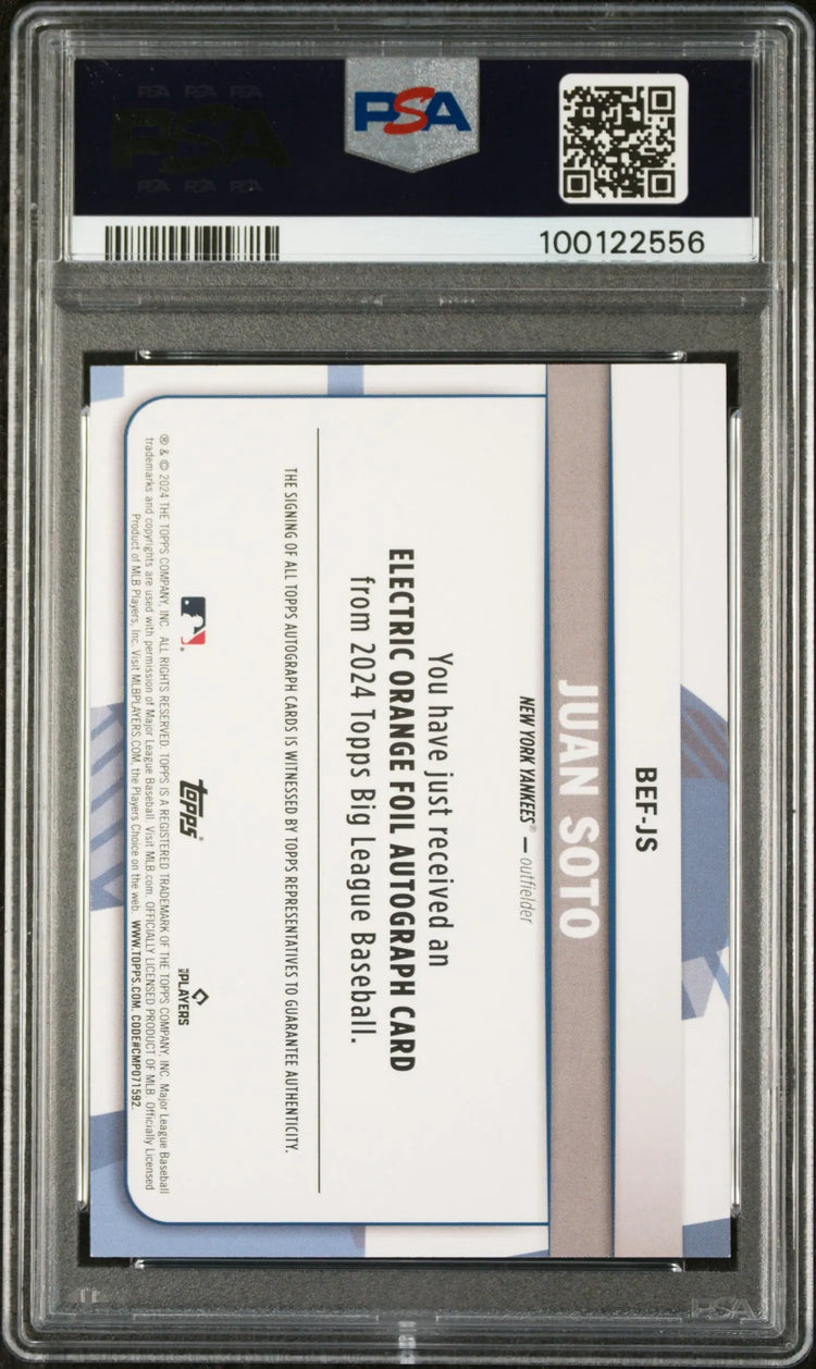 2024 Topps Big League Electric Orange Foil Autographs Juan Soto PSA 9 