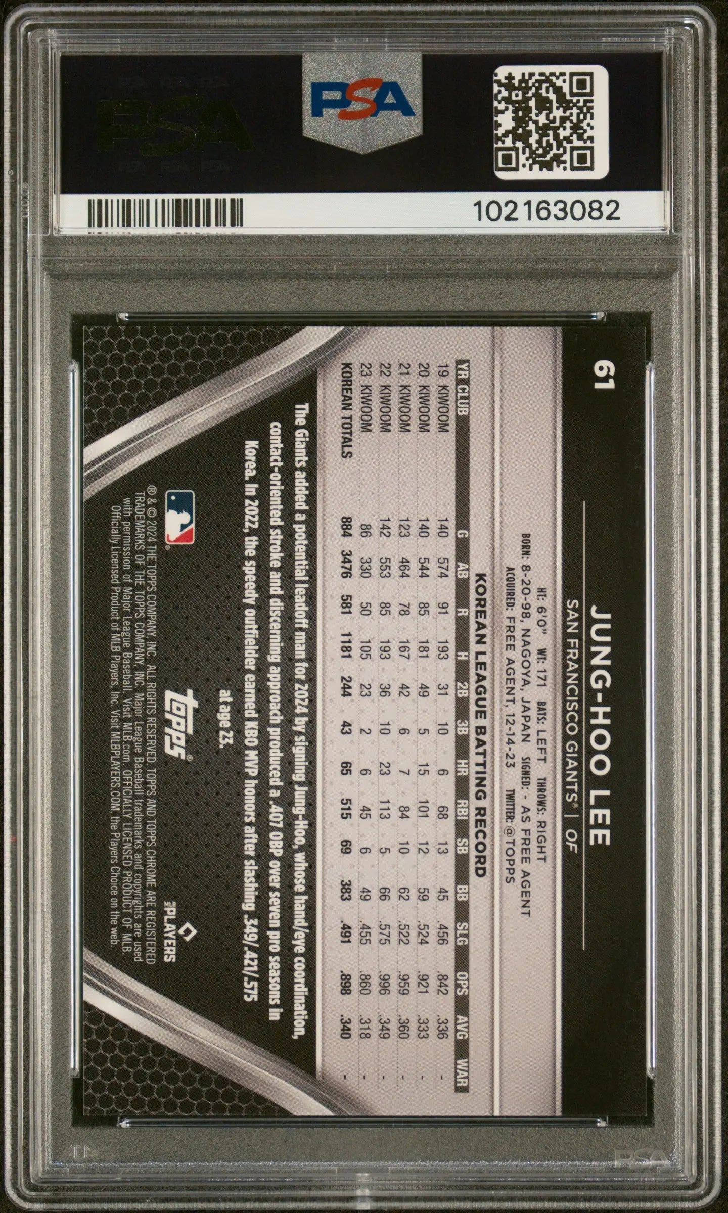 2024 Topps Chrome Black Jung-Hoo Lee RC Rookie Green Wave PSA 10 /99 