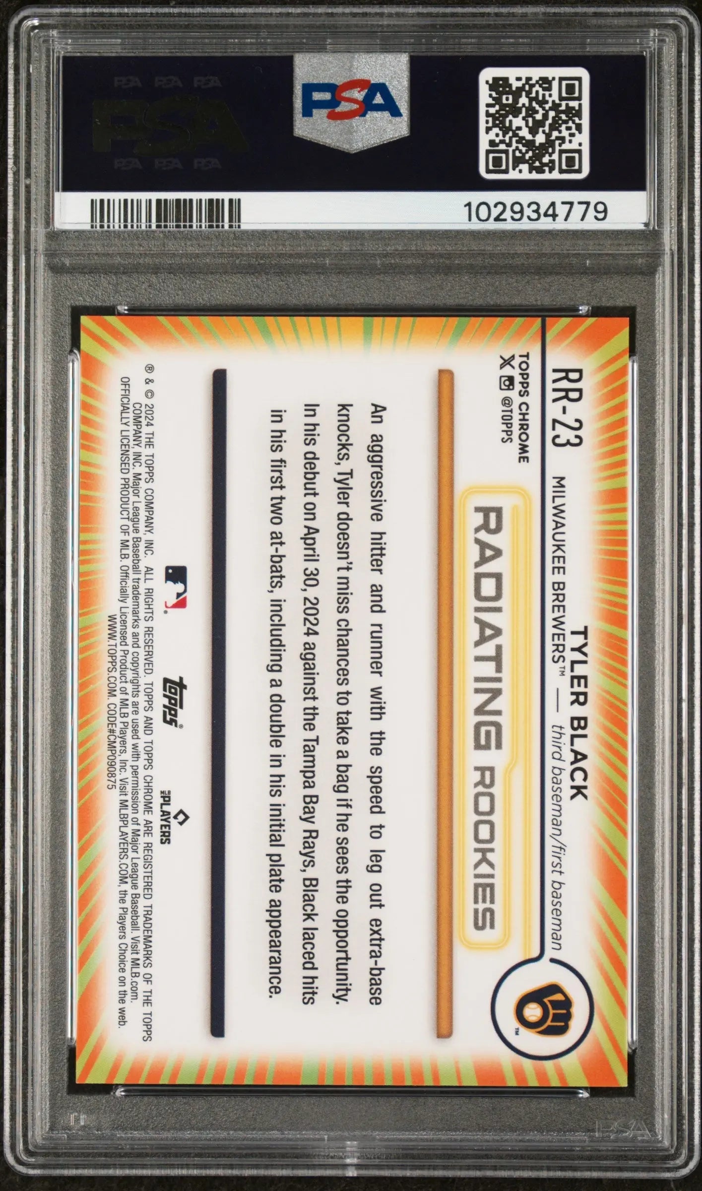 2024 Topps Chrome Tyler Black RC Radiating Rookies PSA 10 