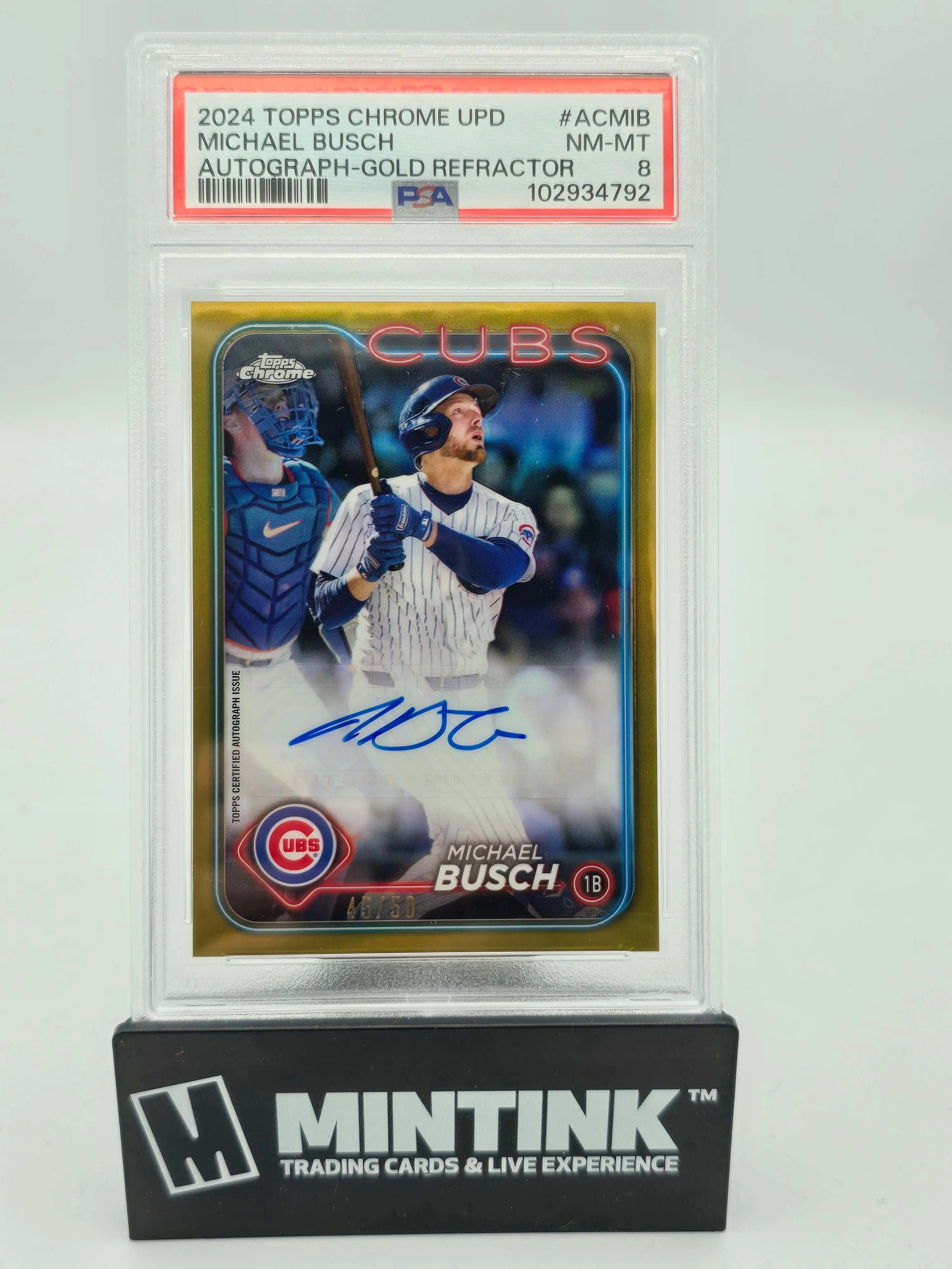 2024 Topps Chrome Update Baseball Michael Busch Gold Refractor Auto PSA 8 /50 