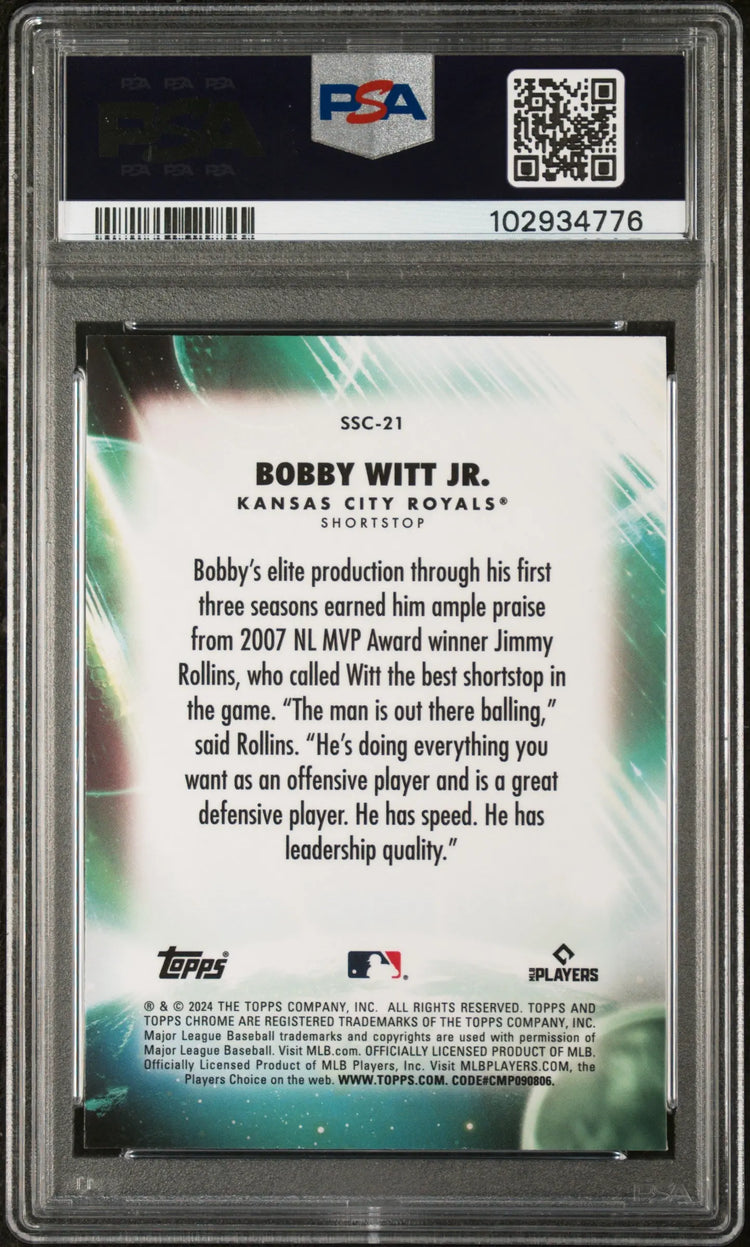 2024 Topps Chrome Update Stratospheric Stars Bobby Witt JR. Green PSA 9 /99 