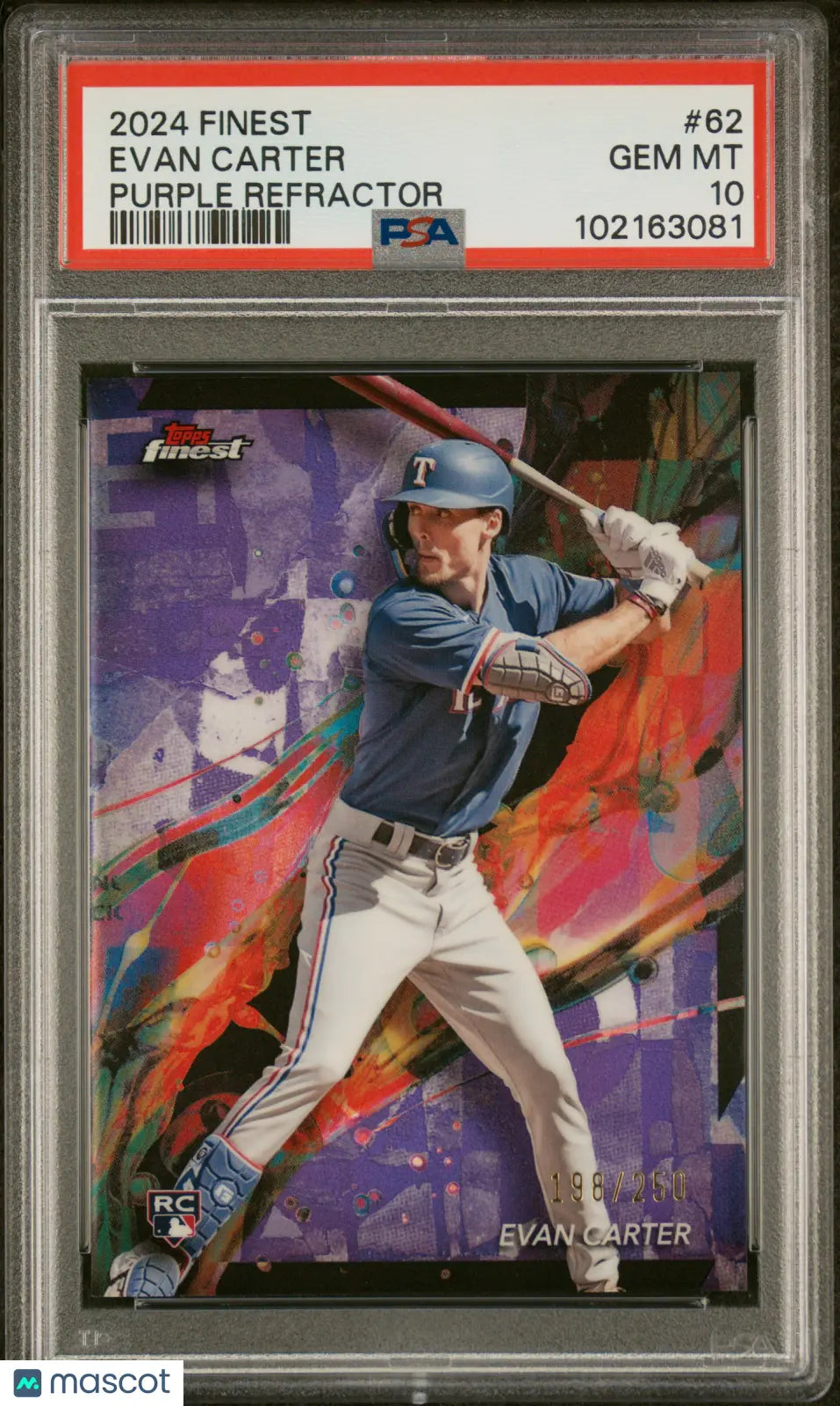 2024 Topps Finest Baseball Evan Carter RC Rookie Purple Refractor PSA 10 /250 