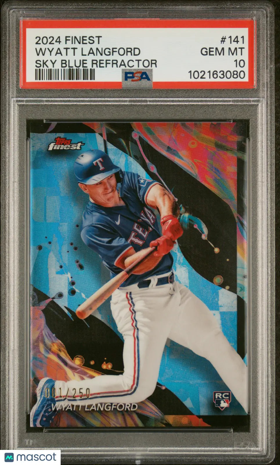 2024 Topps Finest Wyatt Langford RC Rookie Sky Blue Refractor PSA 10 /250 