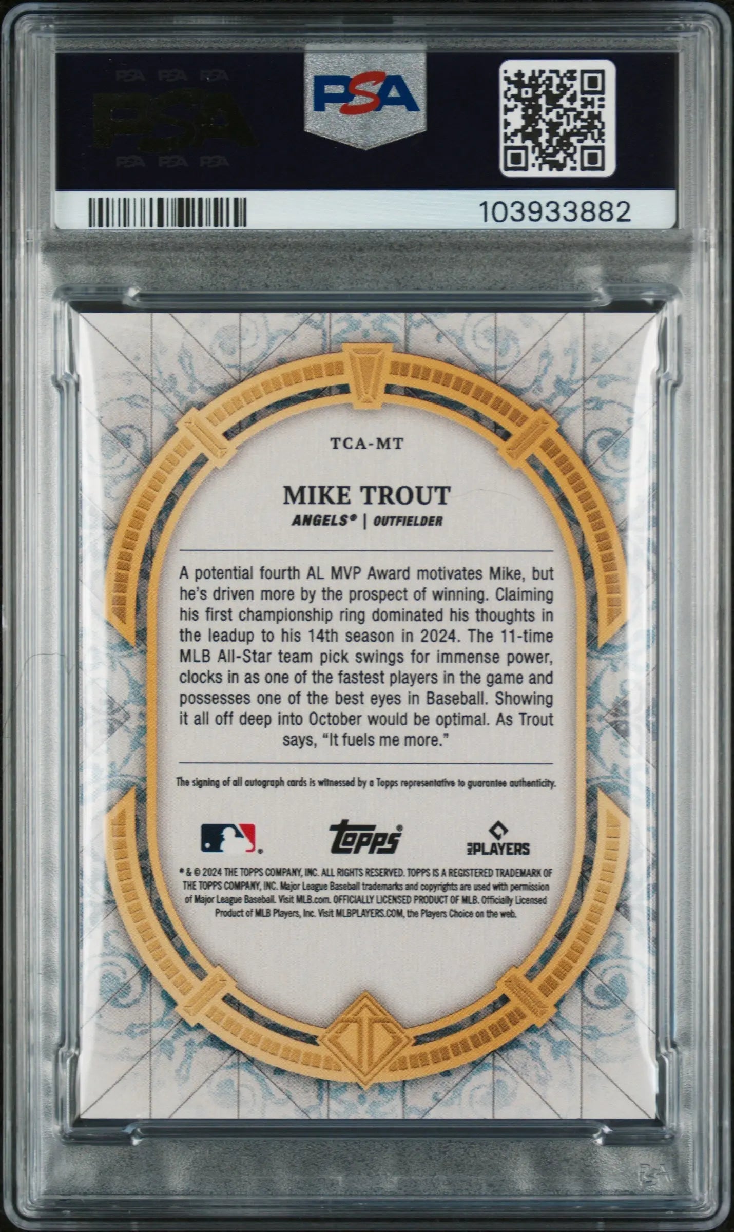 2024 Topps Transcendent Collection Baseball Autographs Mike Trout PSA 9 /25 