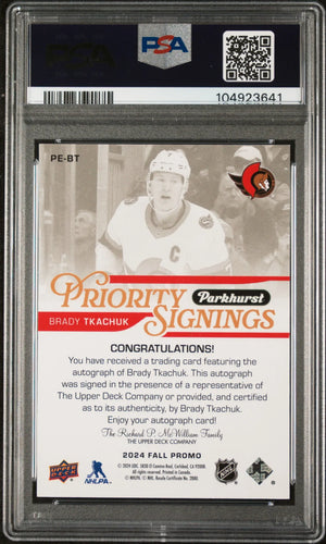 2024 UD Fall Expo Parkhurst Priority Auto Exclusives Brady Tkachuk PSA 9 /5 