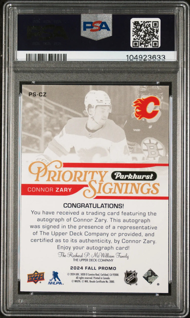 2024 Upper Deck Fall Expo Parkhurst Priority Signings Auto Connor Zary PSA 9 /75 