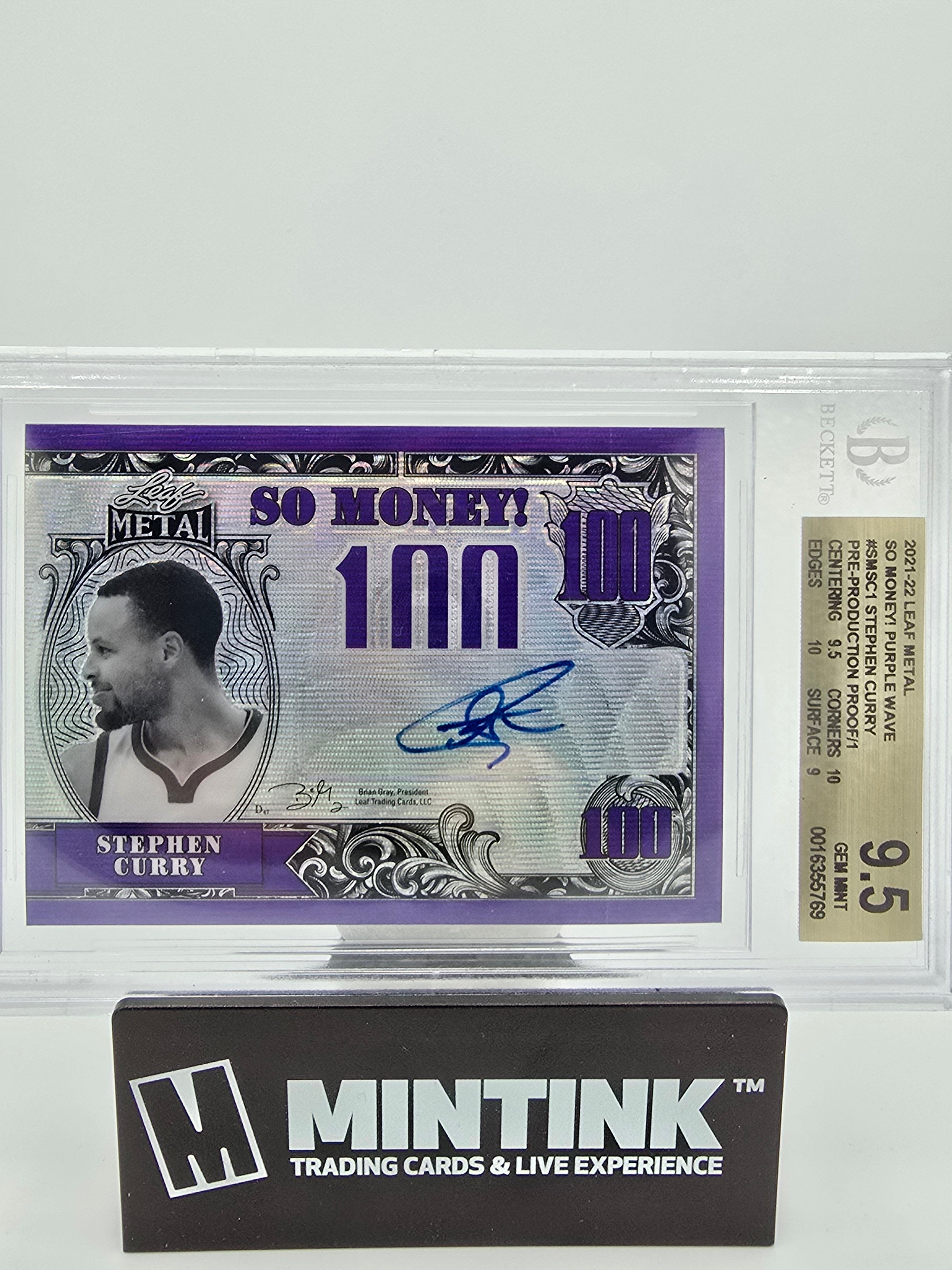 2021-22 Leaf Metal So Money! Purple Wave Stephen Curry BGS 9.5 Auto #SMSC1 