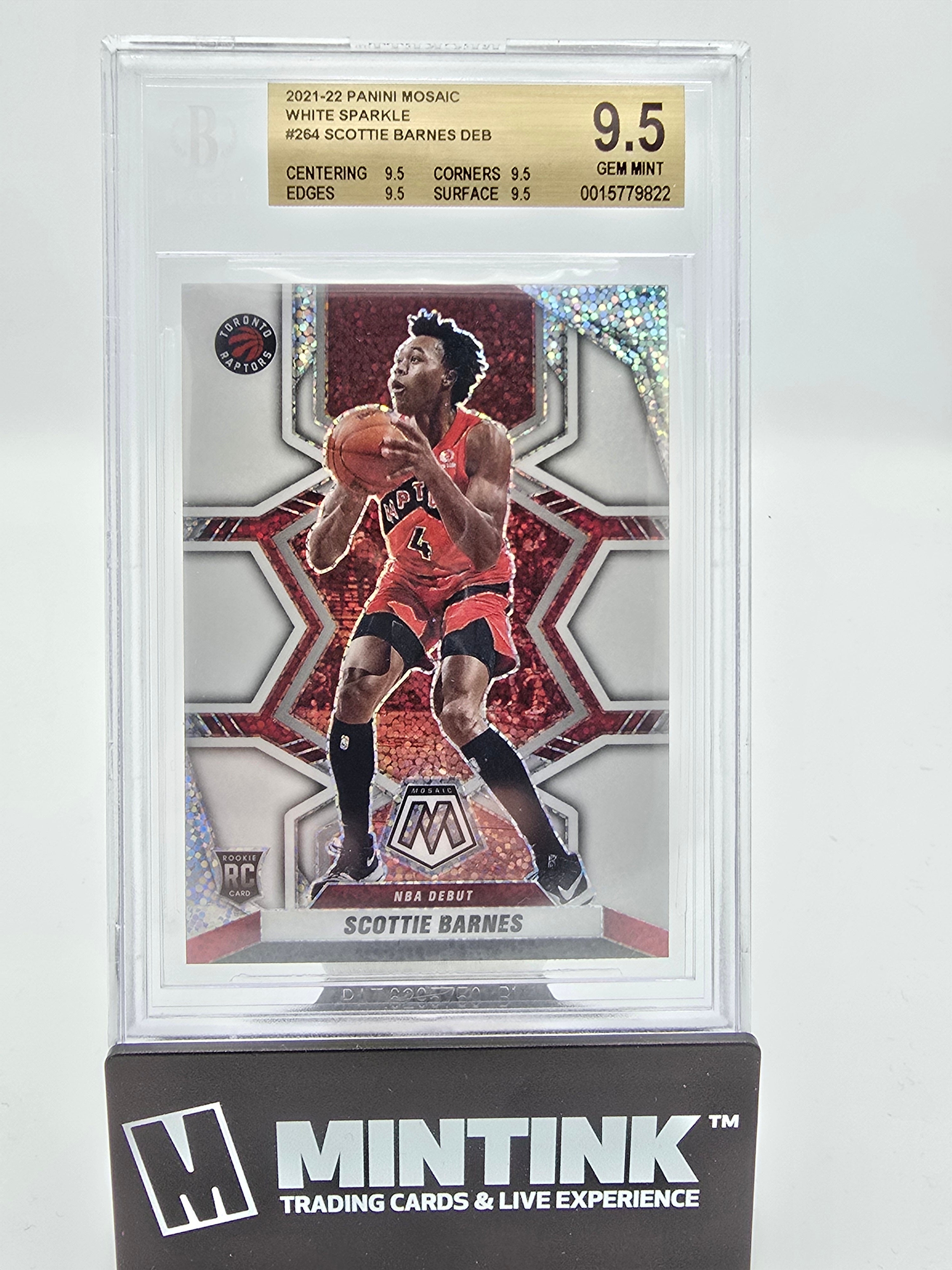 2021-22 Panini Mosaic Basketball BGS 9.5 Scottie Barnes RC White Sparkle DEB 