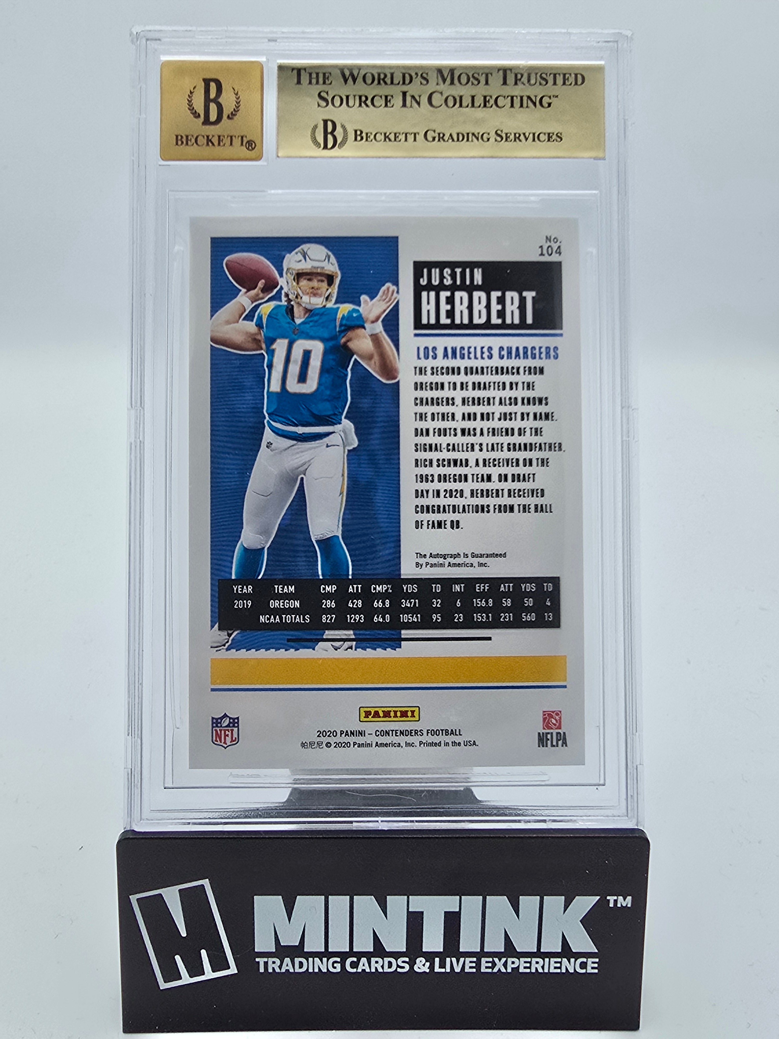 2020 Panini Contenders BGS 9.5 Justin Herbert Rookie Ticket Auto #104 