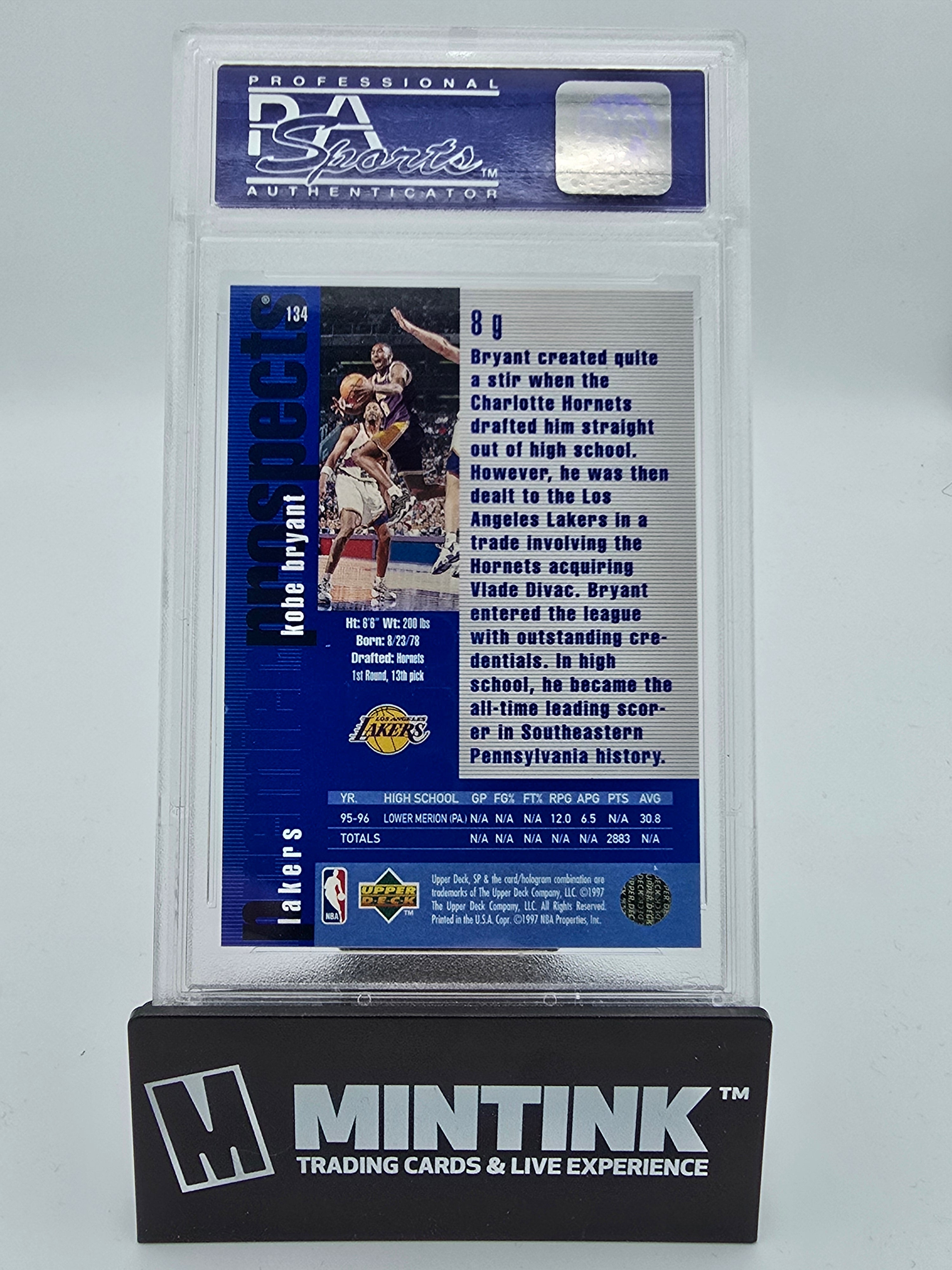 1996 SP Basketball Kobe Bryant Premier Prospects #134 PSA 9 