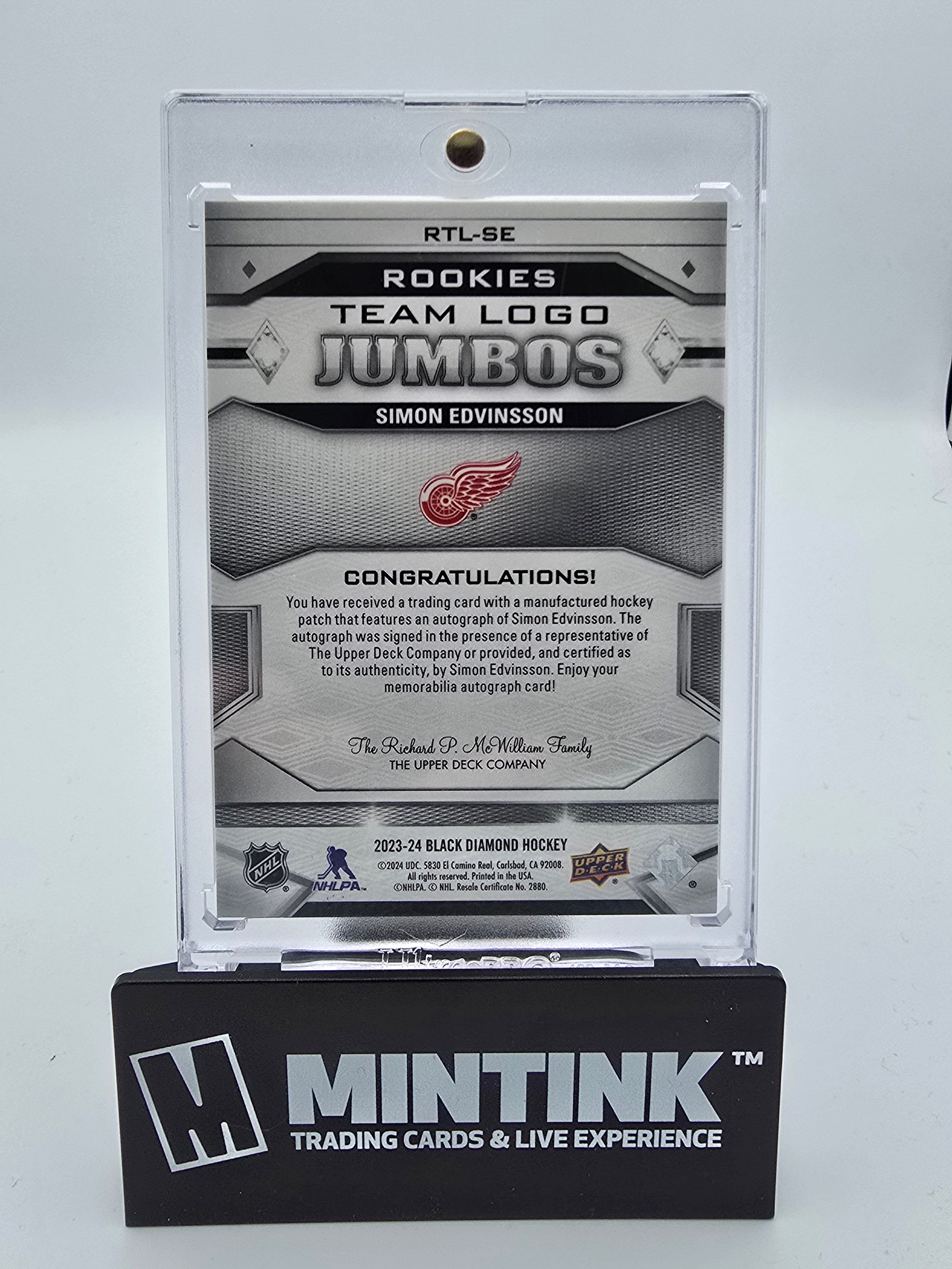 2023-24 UD Black Diamond Hockey Simon Edvinsson Rookie Team Logo Jumbo Auto 33/49 