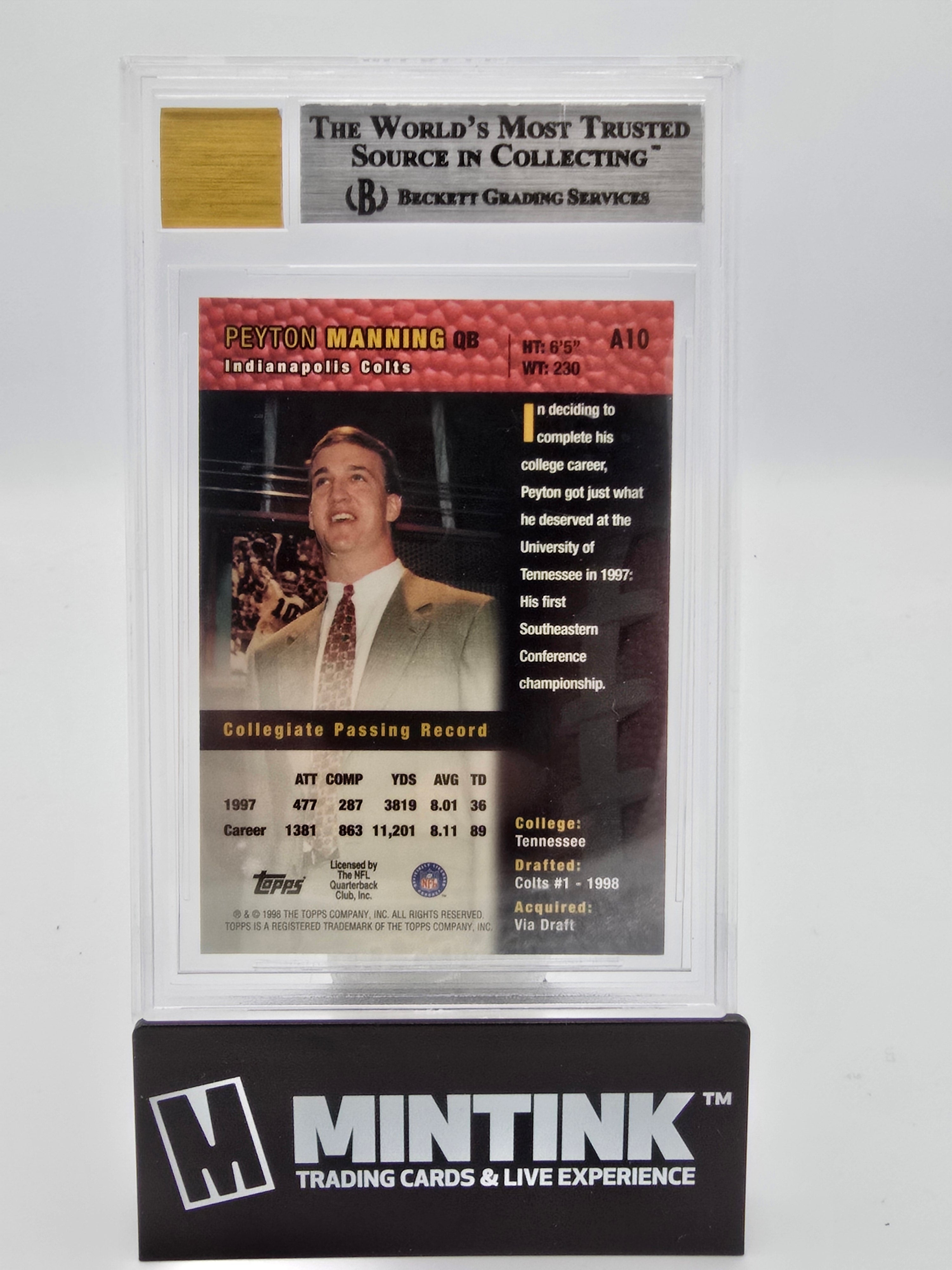 1998 Topps Football Peyton Manning Bronze Auto #A10B BGS 9