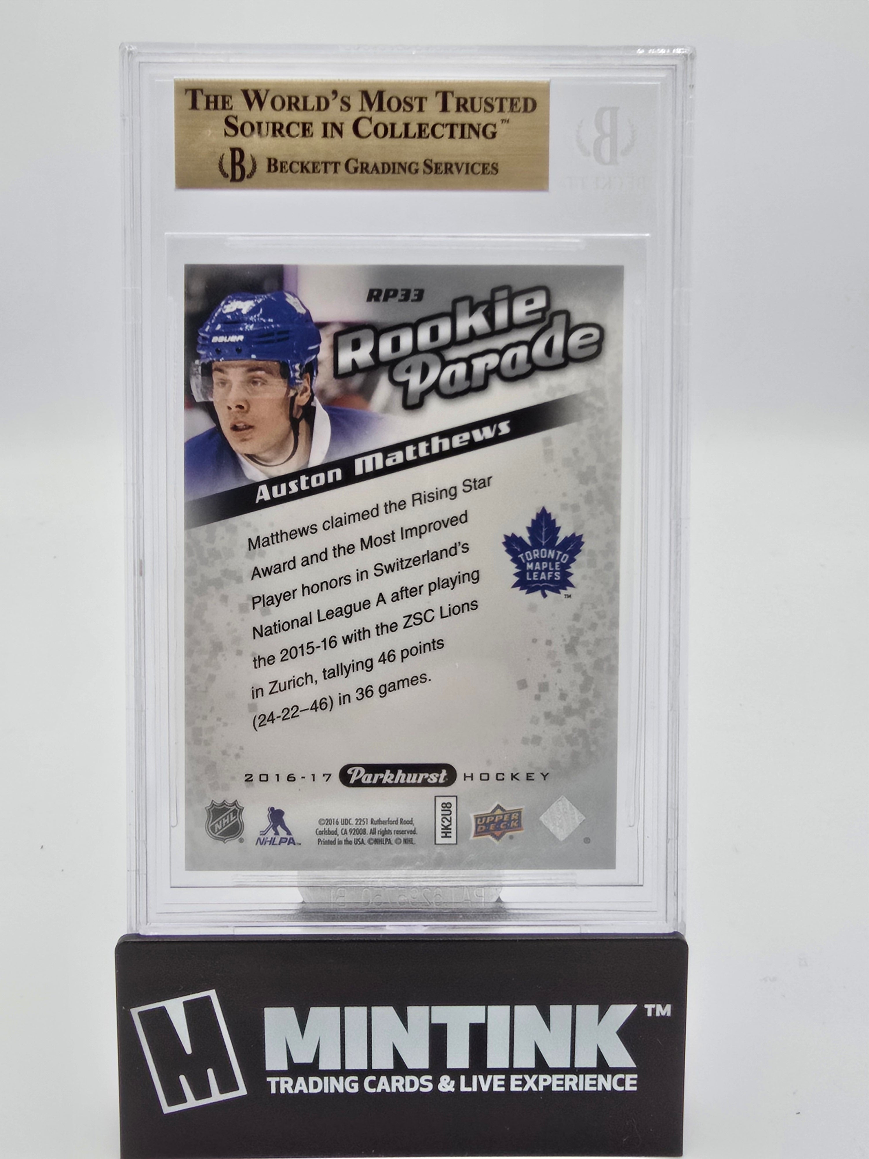 2016-17 Parkhurst Rookie Parade Auston Matthews #RP33 BGS 9.5 856/999 